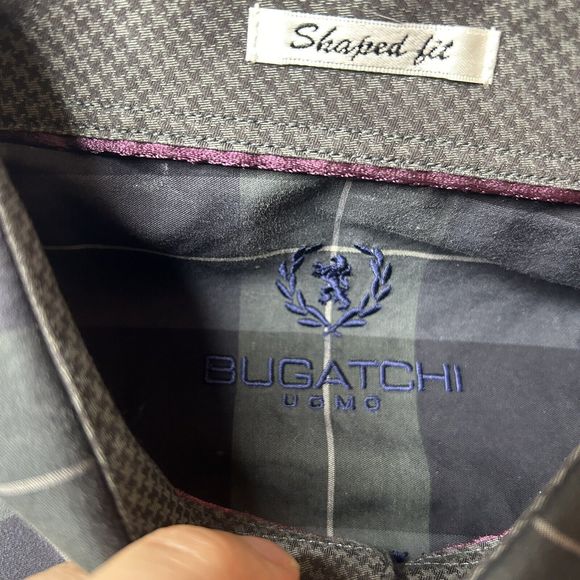 Bugatchi M Men’s Plaid Button Up Blue *button Flaw Business Office Work Preppy - Picture 3 of 11